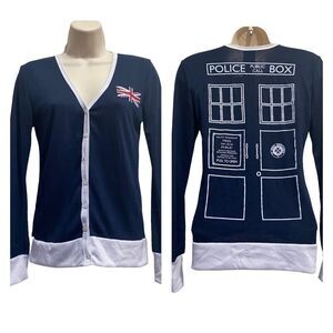 Dr. Who Call Box Phone Booth Lightweight Cardigan Blue Sz S